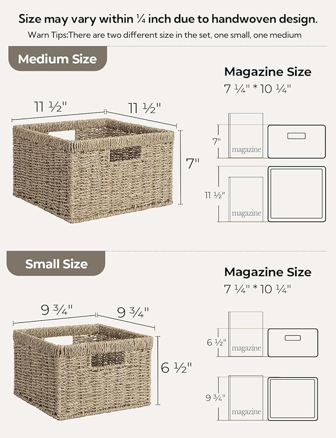 StorageWorks Wicker Storage Baskets, Large and Small Baskets, Handwoven - Image 2