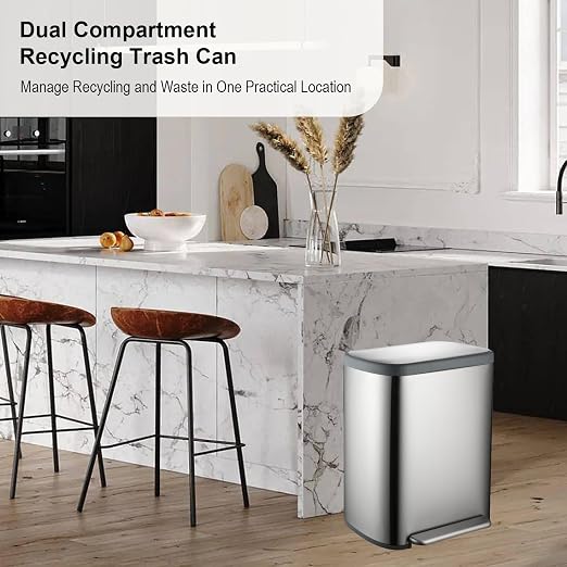 Kitchen Trash Can 16 Gallon, 2 x 30 Liters Trash and Recycle bin Combo - Image 8