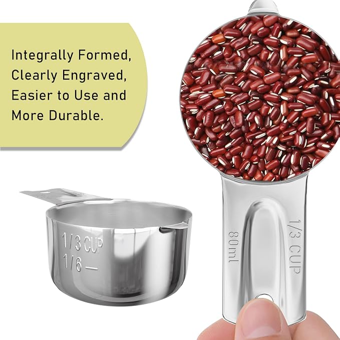 2PCS 1/3Cup Single Measuring Cup, Stainless Steel Measure Scoop, Metric and US - Image 3