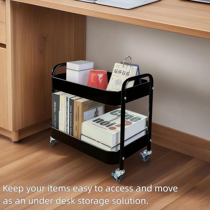 2 Tier Rolling Cart with Wheels - Image 2