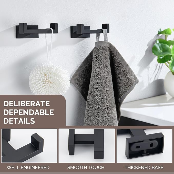 Angle Simple Bathroom Towel Hooks, Stainless Steel Shower Double Robe Coat Hooks - Image 7