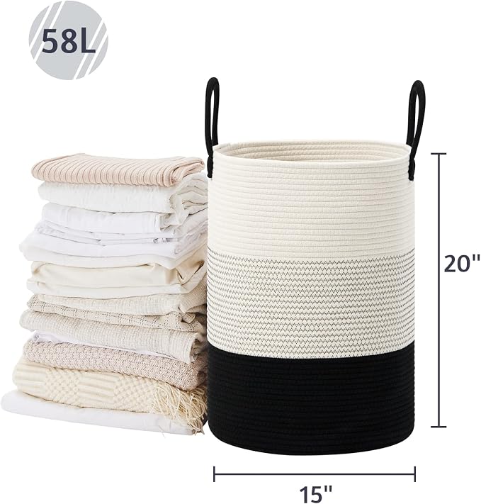 VIPOSCO Large Laundry Hamper, Tall Woven Rope Storage Basket - Image 5