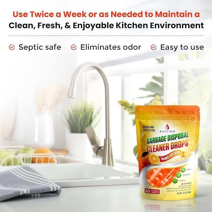 Bastion Garbage Disposal Cleaner and Deodorizer Drops-] Orange Zest Scented - Image 4