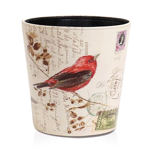 PU Leather Small Trash Can Wastebasket, Round Garbage Container Basket by Unknown