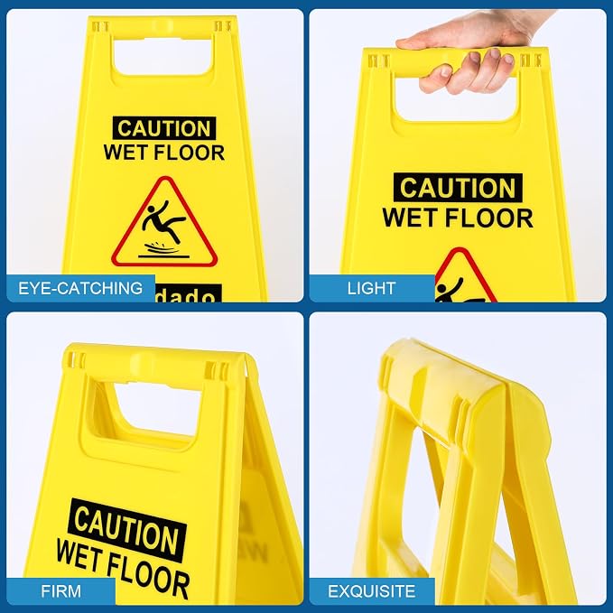 1-Pack Caution Wet Floor Sign, 17.5" Height, Bright Yellow Double-Sided Folding - Image 5