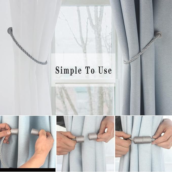 Magnetic Curtain Tiebacks 6 Pack Grey Curtain Rope Tieback Curtain Holders - Image 3