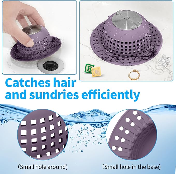 Shower Drain Hair Catcher, Bathtub Drain Cover Foldable Silicone Shower & Tub - Image 5
