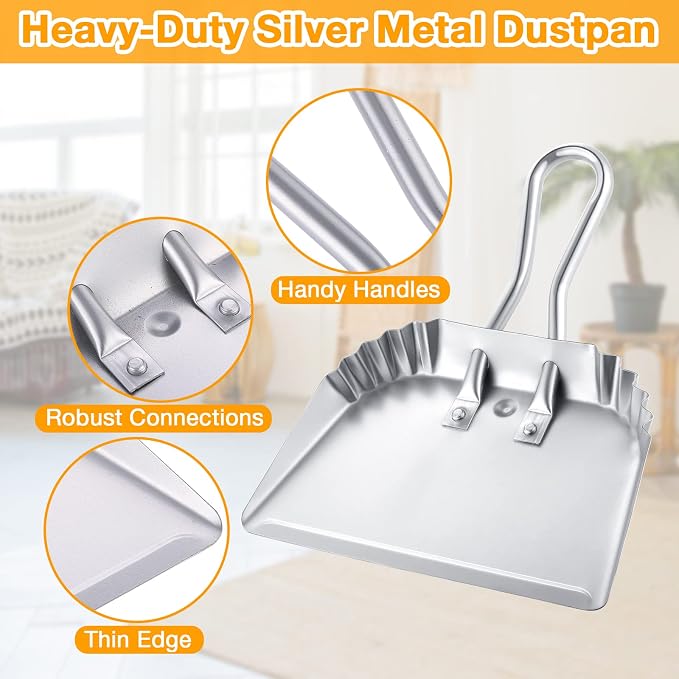 Mumufy 4 Pack 12 inch Heavy Duty Metal Dustpan Large Wide Dust Pans - Image 3