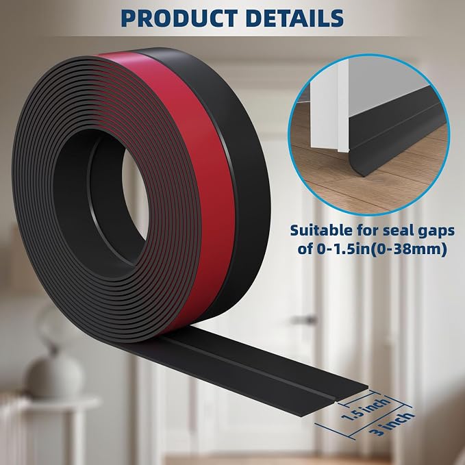Heavy-Duty 10 ft x 3 in Weather Stripping, Extra Thick 2mm Door Draft Stopper - Image 2