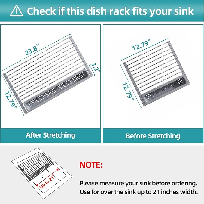 JASIWAY Roll Up Dish Drying Rack, Expandable Stainless Steel Portable Drainer - Image 2