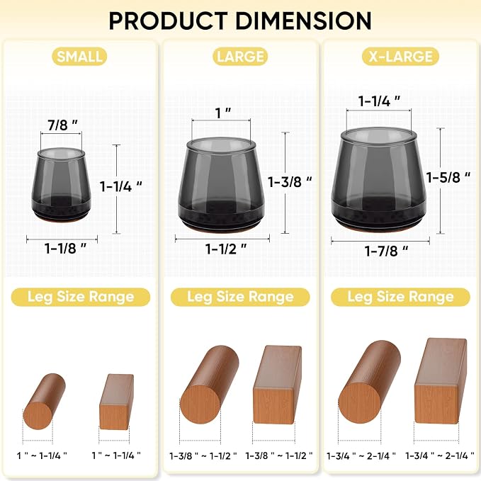 BALEINE 32 Pack Silicone Chair Leg Floor Protectors, Stool Leg Protectors Cap - Image 4