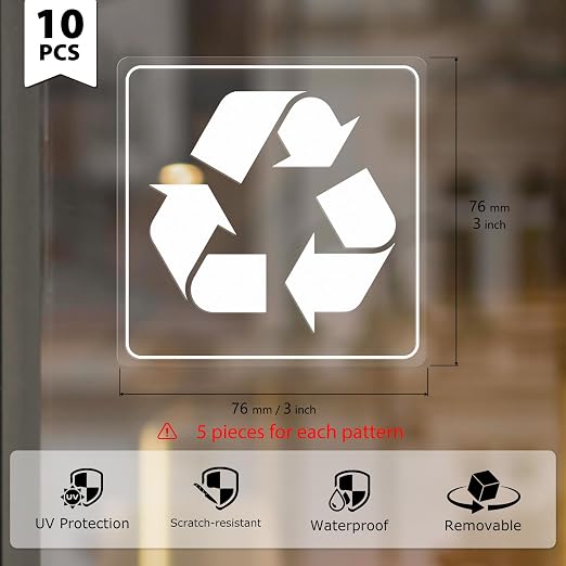 10 Pack Recycle and Trash Clear Stickers 3×3 Inches Vinyl Transparent - Image 3
