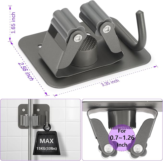 Broom Holder Wall Mount Screw Drilling, Sturdy Heavy Duty Stainless Steel Mop - Image 2