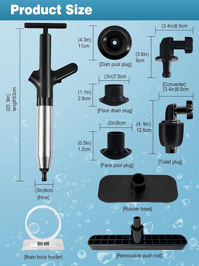 Toilet Plunger Drain Clog Remover Tool, High-Pressure Drain Snake Sink Plunger - Image 2