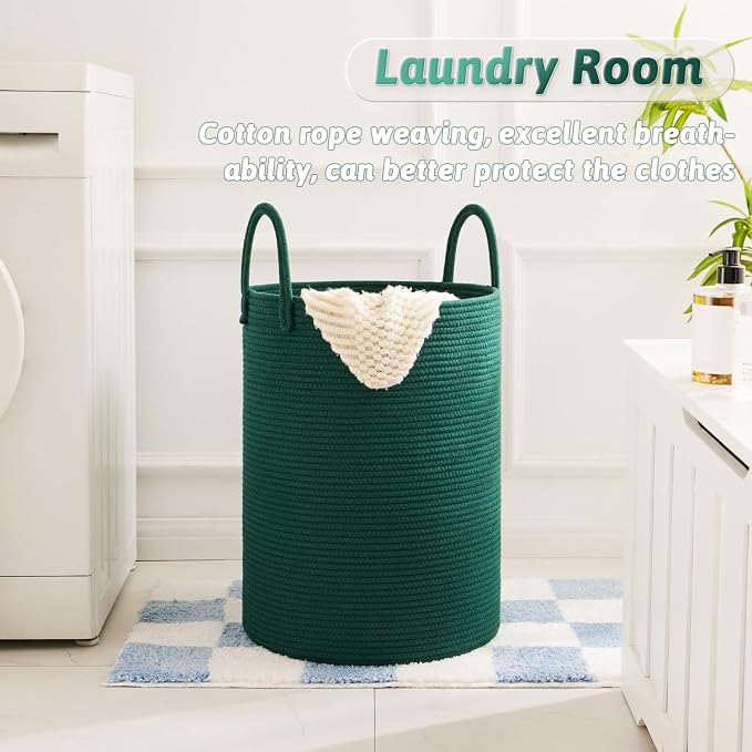 Laundry Basket, Woven Cotton Rope Laundry Hamper, 60L - Image 5