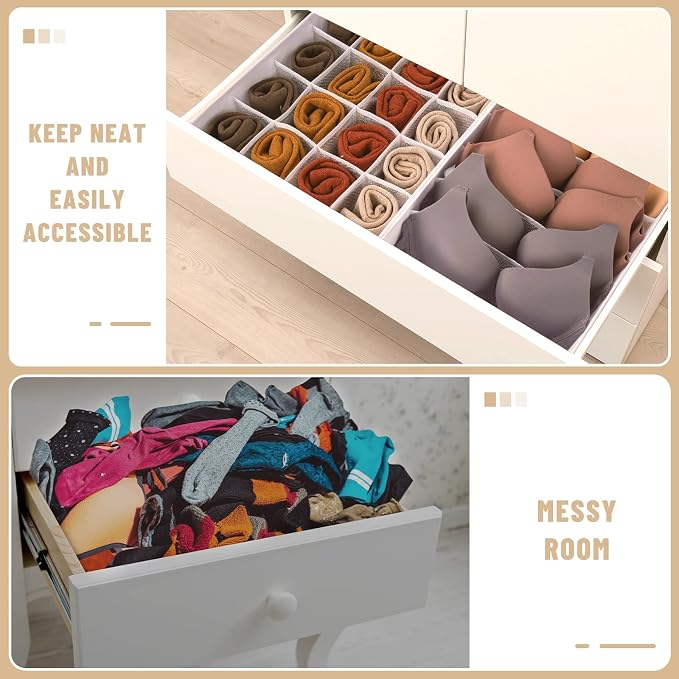 3 Pack Bra Underwear Drawer Organizer Dividers, 26 Cell Fabric Foldable Dresser - Image 3