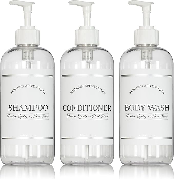 Clear Refillable Shampoo and Conditioner Bottles by ArtanisHome