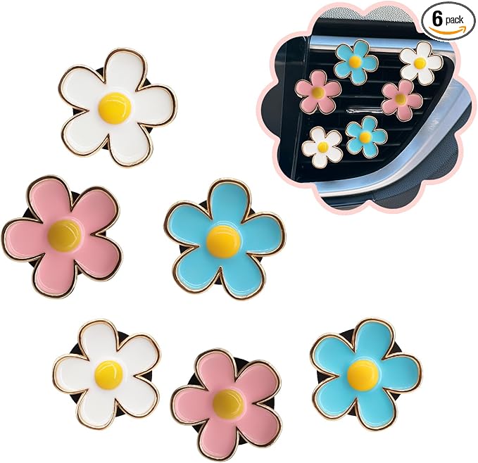 6pcs Flowers Car Air Freshener Vent Clips, 3cm/2.7cm Refillable Daisy Decor by CarInteriorAesthetic