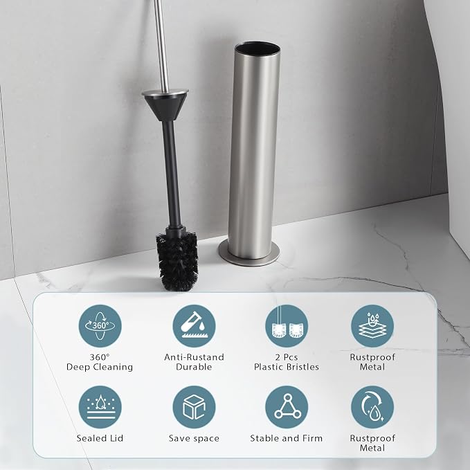 BGL Toilet Brush and Holder Set, Heavy Duty 304 Stainless Steel, Round Base and - Image 5