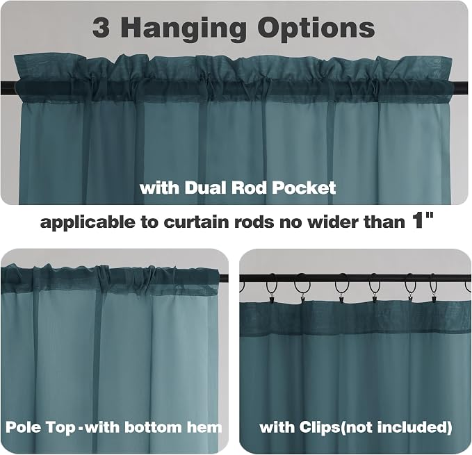 Chyhomenyc Dusty Blue Sheer Curtains 36 inch Length 2 Panels, Light Filtering - Image 5