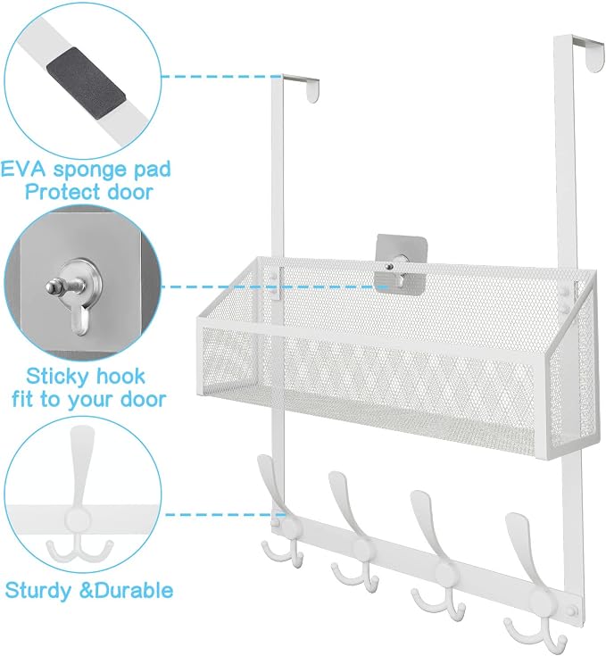 Over The Door Hooks Organizer, Coat Rack Over The Door Storage Hanger Towel Rack - Image 5