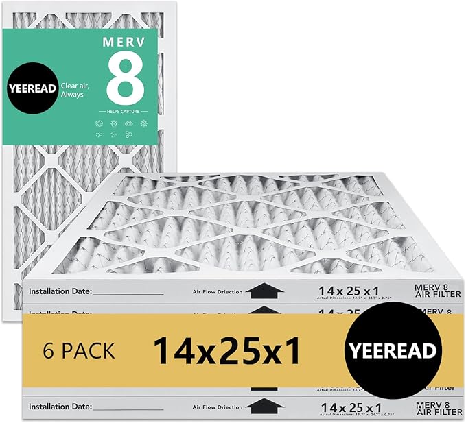 14x25x1 MERV 8 Air Filters 6-Pack, Actual Size 13.7" x 24.7" x 0.75" – by Unknown