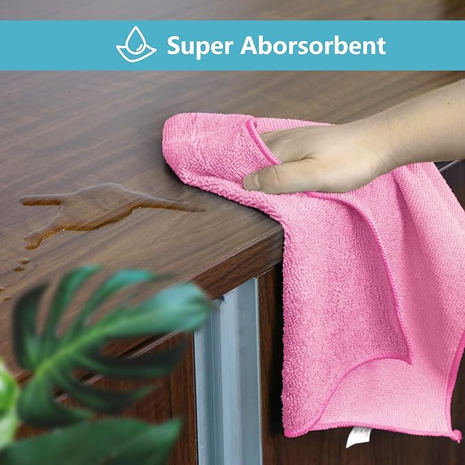 HOMEXCEL Pink Microfiber Cleaning Cloth, 50 Pack Cleaning Towels - Image 3