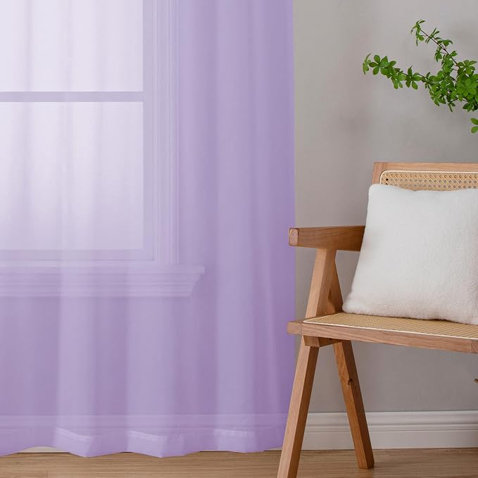 Chyhomenyc Lilac Sheer Curtains 72 Inch Length 2 Panels, Light Filtering Soft - Image 5