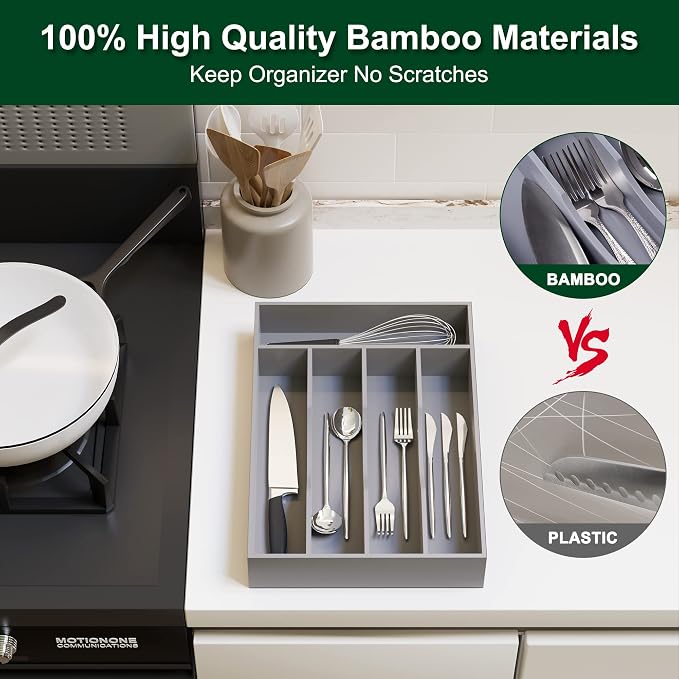 Bellsal Grey Utensil Organizer 10 Inch Silverware Tray - Image 4
