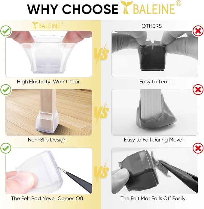 BALEINE 16 Pack Silicone Chair Leg Floor Protectors, Stool Leg Protectors Cap - Image 3