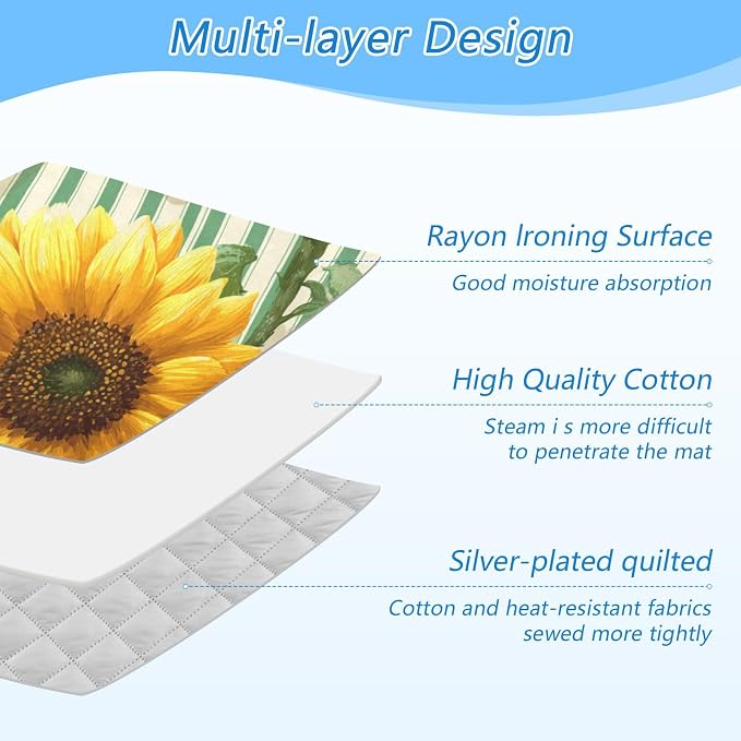 Green Striped Sunflowers and Bees Ironing Mat - Image 4