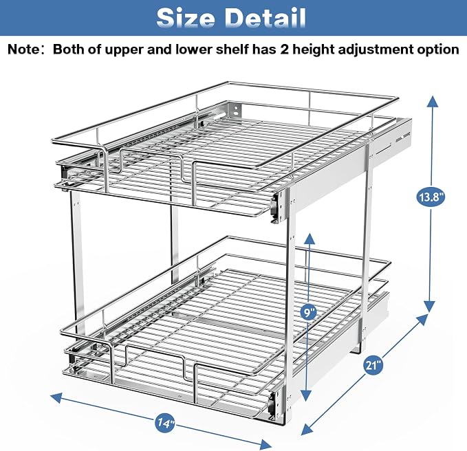 LOVMOR 2 Tier Individual Pull Out Cabinet Organizer 14" W x 21" D, Slide Out - Image 3