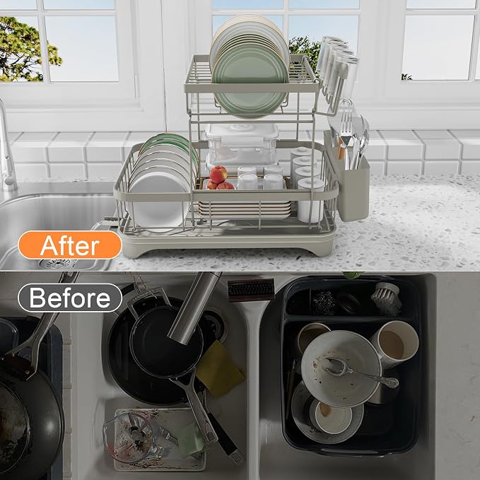 Dish Drying Rack for Kitchen Counter, Two-Tier Dish Rack - Image 3