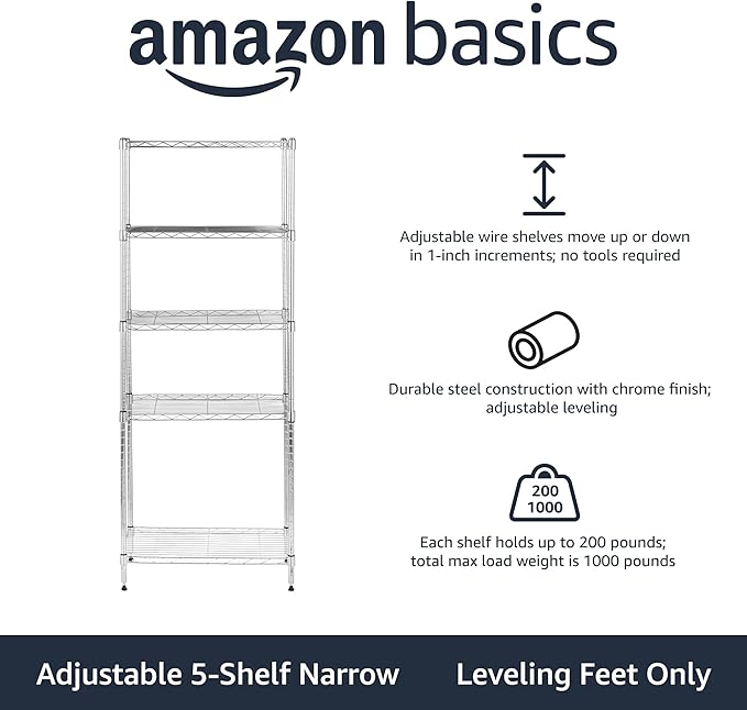Amazon Basics 5-Shelf Adjustable, Storage Shelving Unit, Steel Organizer Wire - Image 2