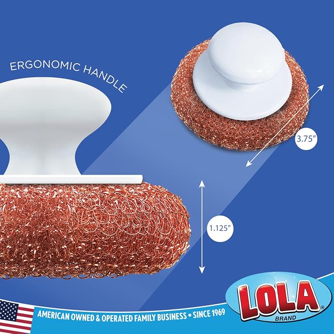 LOLA Copper Mesh Scouring Pad w/Comfort Knob, Heavy Duty Cleaning Pads - Image 3
