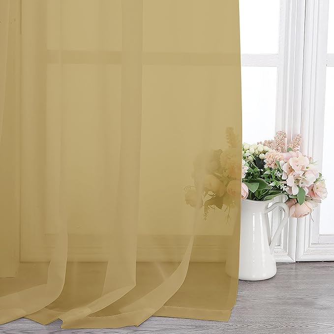 Chyhomenyc Sheer Gold Curtains 90 inches Long 2 Panels, Light Filtering Soft - Image 7