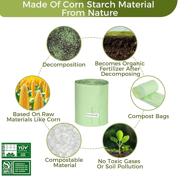 1.6 Gallon Compostable Trash Bags Drawstring, Heavy Duty Extra Thick 0.6 Mil - Image 6
