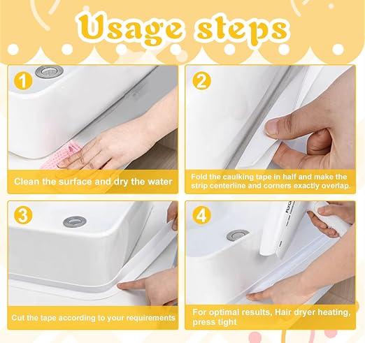 ABSOFINE Caulk Tape Waterproof Self Adhesive 1.97" x16.4Ft, Shower Seal Strip - Image 6