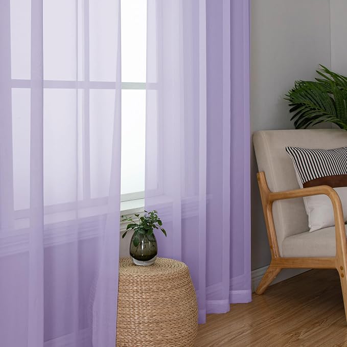 Chyhomenyc Lilac Sheer Curtains 45 Inch Long 2 Panels, Light Filtering Rod - Image 4