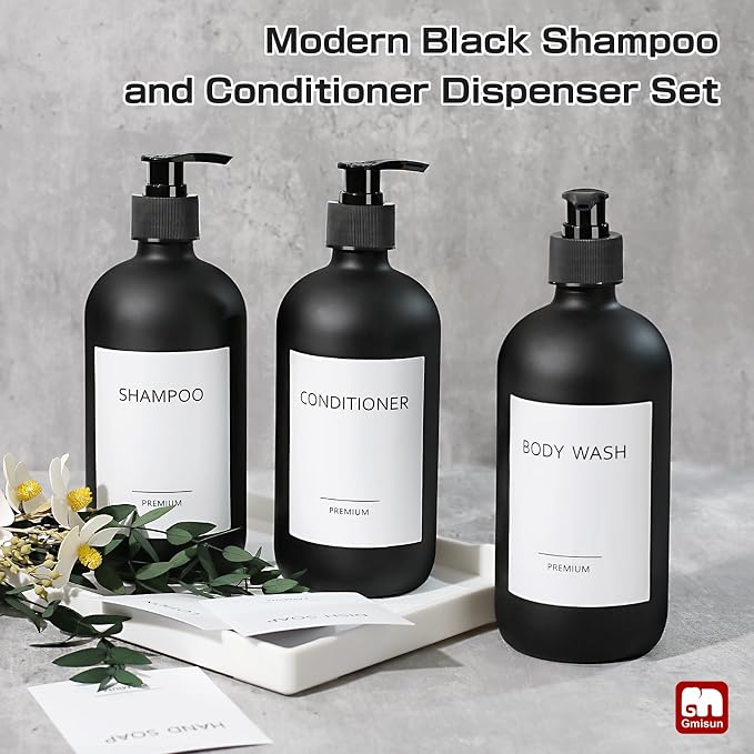GMISUN Black Shampoo and Conditioner Dispenser, Shower Soap Dispenser Bottles - Image 8
