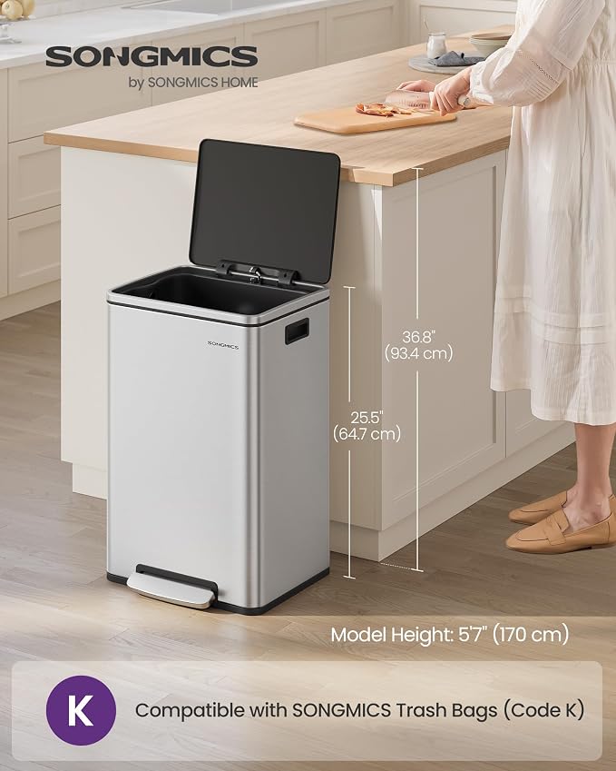 SONGMICS Trash Can, 13-Gallon Gabbage Can, - Image 2