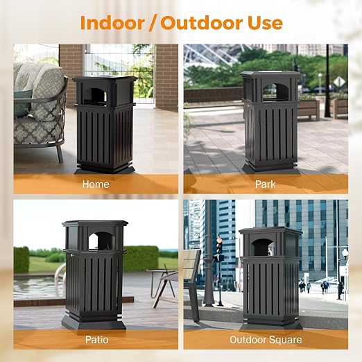 BEAMNOVA Trash Can Outdoor Top Tray Black Stainless Steel Commercial Garbage - Image 8