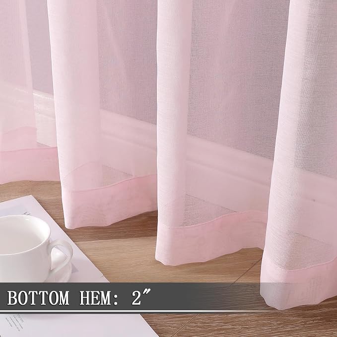 Tollpiz Short Sheer Curtain Living Room Linen Textured Curtains Sheer Light - Image 4