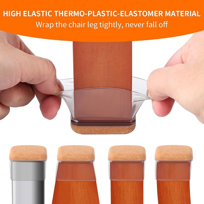 Ezprotekt 8 Pcs Rectangle Clear Silicone Chair Leg Floor Protectors, Rectangle - Image 4