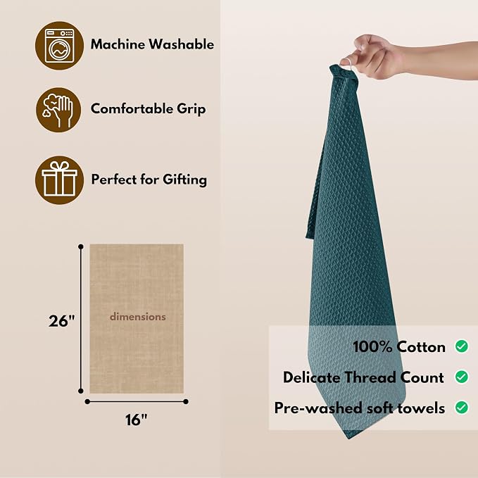 Native Fab Waffle Weave Kitchen Towels, 4 Pack, 16x26 inches, 100% Cotton - Image 3