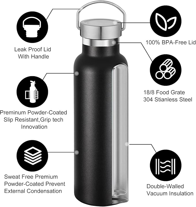 Neihepal 20 oz Insulated Water Bottles Bulk 8 Pack, Stainless Steel Double Wall - Image 3
