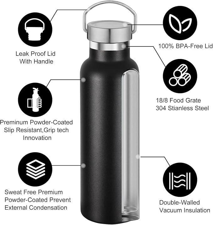 Neihepal 20 oz Insulated Water Bottles Bulk 2 Pack, Stainless Steel Double Wall - Image 3