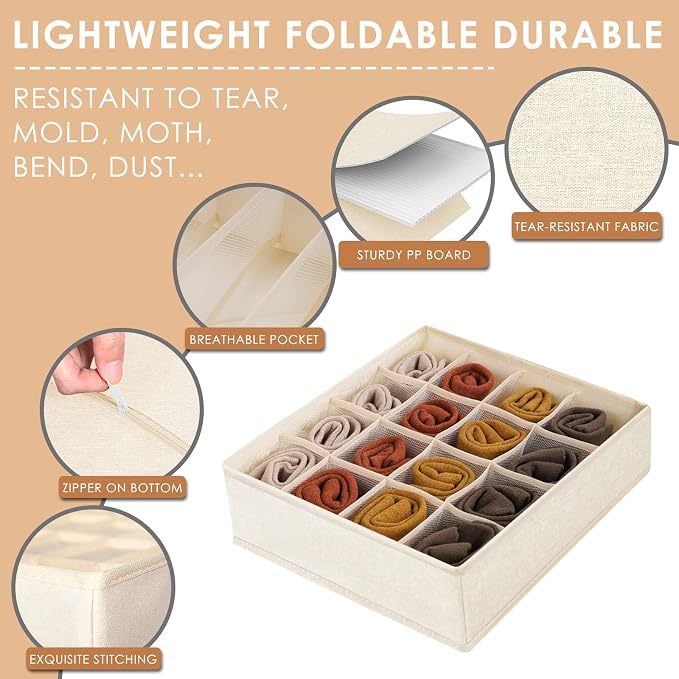 3 Pack Bra Underwear Drawer Organizer Dividers, 26 Cell Fabric Foldable Dresser - Image 5