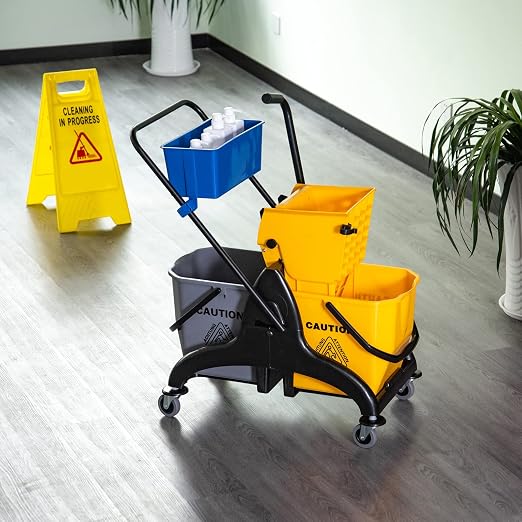 HOMCOM 2 x 6.9 Gallon Mop Water Bucket Wringer Cart - Image 9
