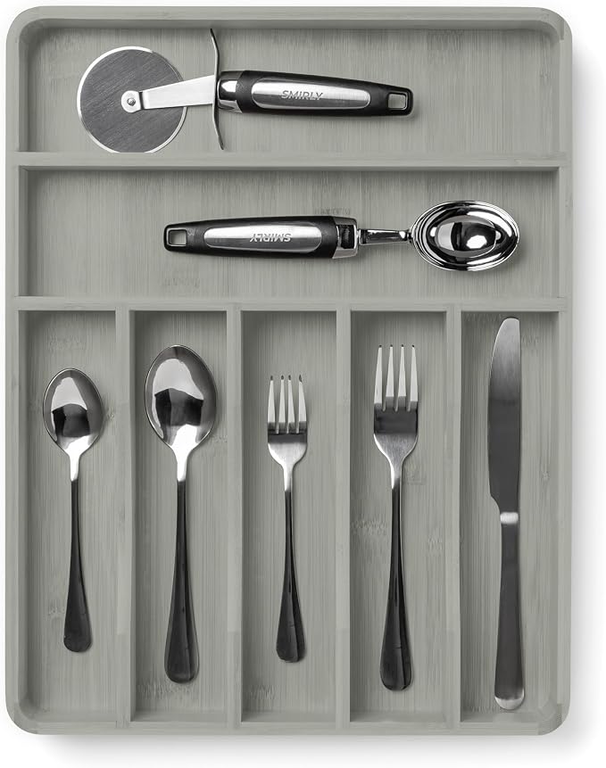 SMIRLY Silverware Drawer Organizer – Bamboo Kitchen Drawer Organizer, by Smirly